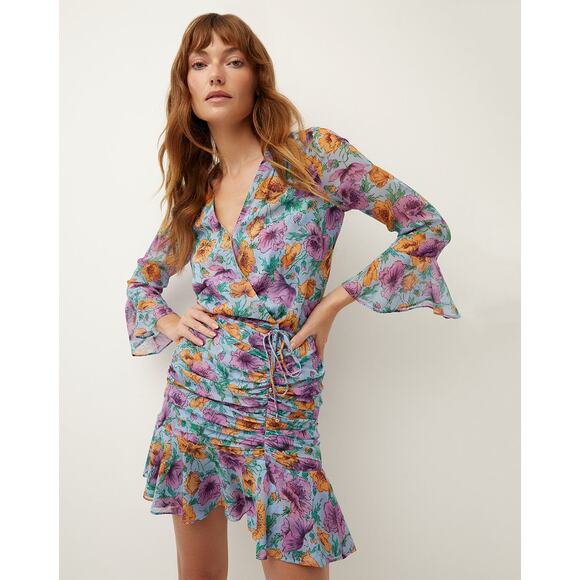 Veronica Beard blue/pink SEAN FLORAL-PRINT DRESS size 12/ L